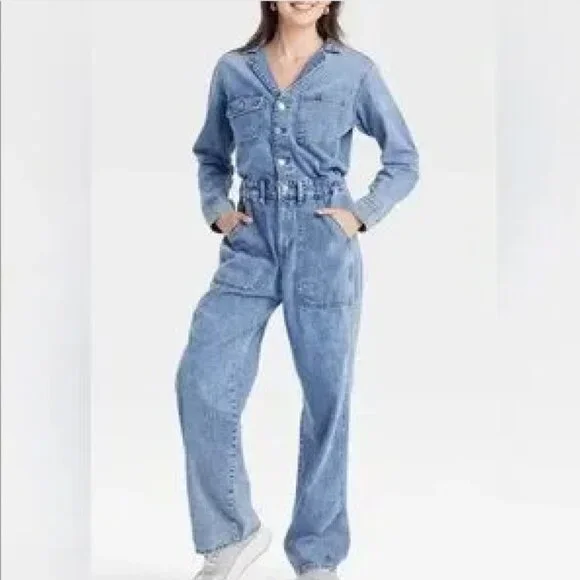 NWT Universal Thread Utility Baggy Denim Jumpsuit Women's Size 10 - Picture 8 of 14